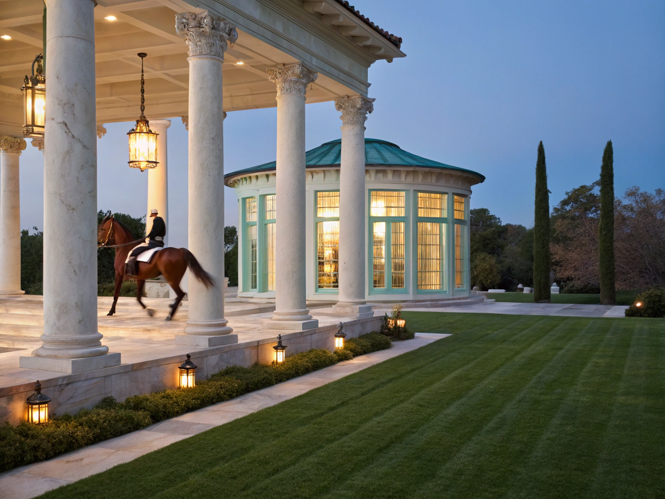 Aerial photograph of an expansive equestrian training estate