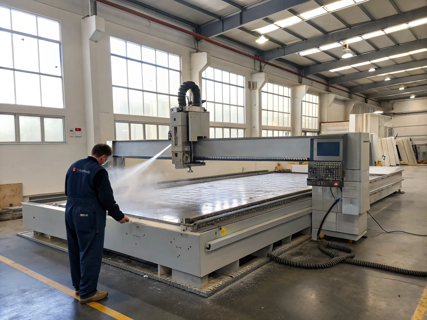 Industrial machinery machining metal parts in a precision machine shop